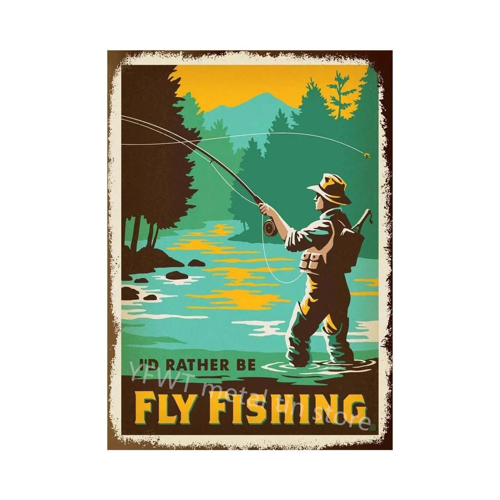 Fishing Rules Metal Tin Sign Fishing Sign Vintage Metal Plate for Wall Poster Farm Art Decoration Retro Stickers Plaques