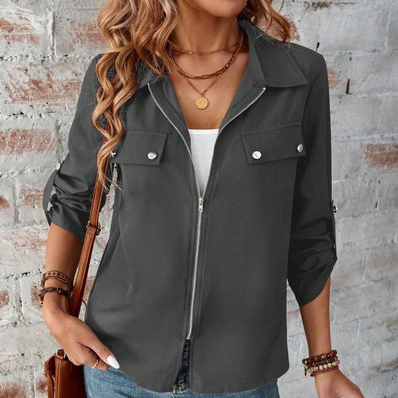 Осенний отложной воротник на молнии повседневные кардиганы куртки женские зимние новые однотонные свободные длинные рукава куртка для женщин модные уличные женские пальто 25827