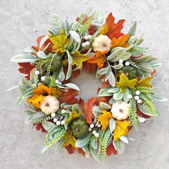 Simulated Wreath Autumn Maple Leaf Pumpkin Pine Cone Berry Wreath