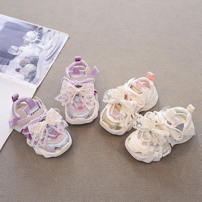 Children's Shoes Hollow Out Chunky Sneaker for Kids Girls High quality Princess Summer Dad Sneakers with Nice Mesh Bowtie I04152