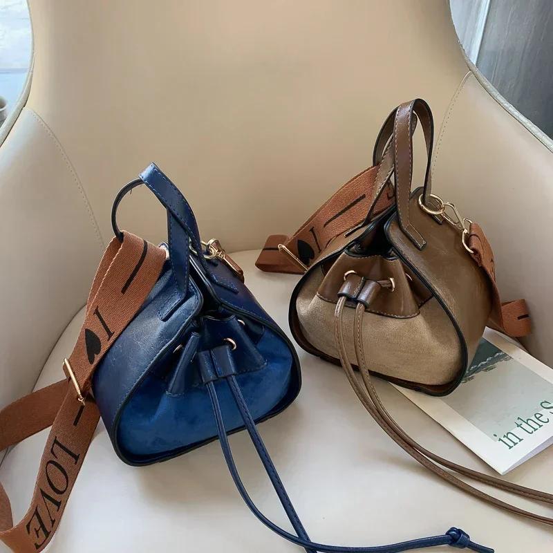 Винтажные сумки кроссбоди для женщин, универсальные мини-сумки-ведерки на шнурке, новинка осени, женская сумка на плечо из мягкой кожи