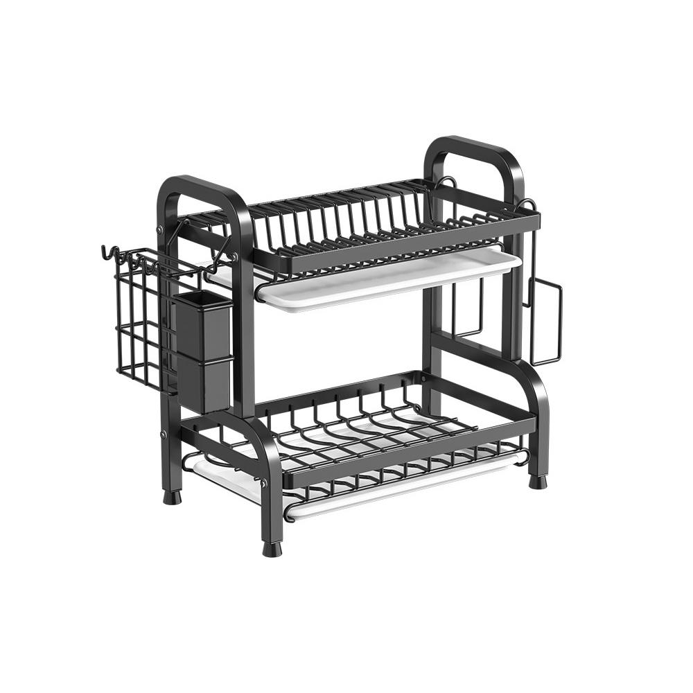 Сушилка для посуды, 2-уровневая, компактная, кухонная сушилка для посуды, комплект с большой сушилкой для посуды из нержавеющей стали с держателем для столовых приборов