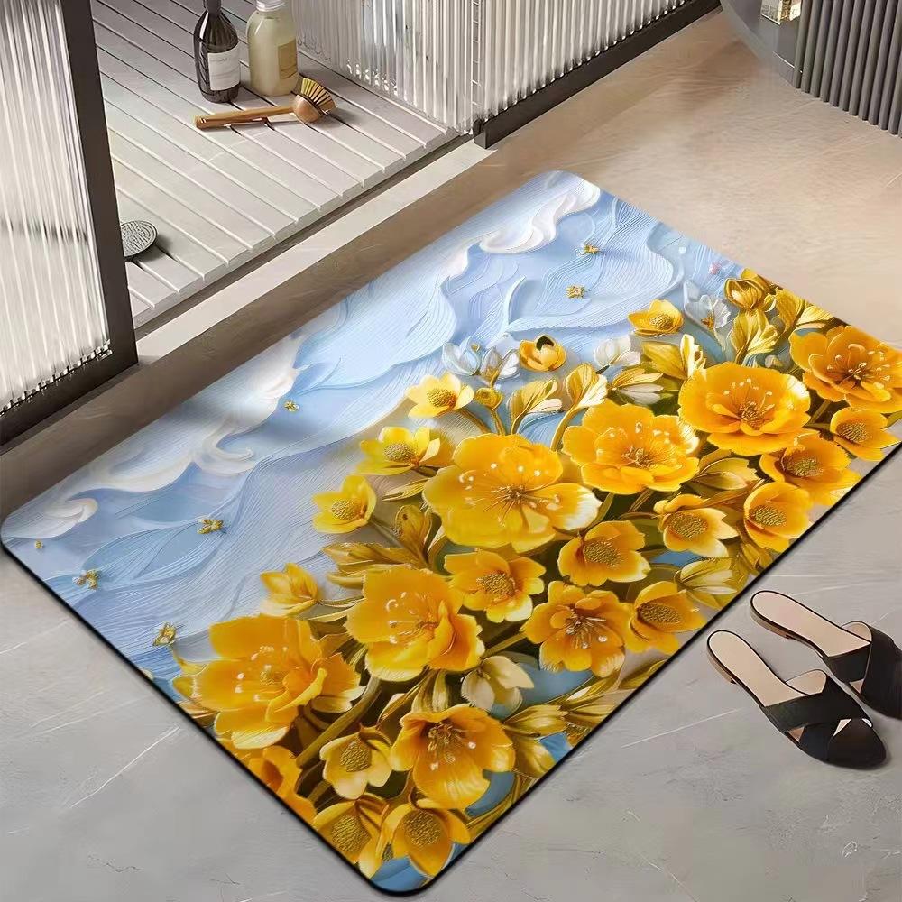 Light Luxury 3D Three-dimensional Flower Household Toilet Absorbent Mat Bathroom Toilet Diatom Mud Non-slip Carpet