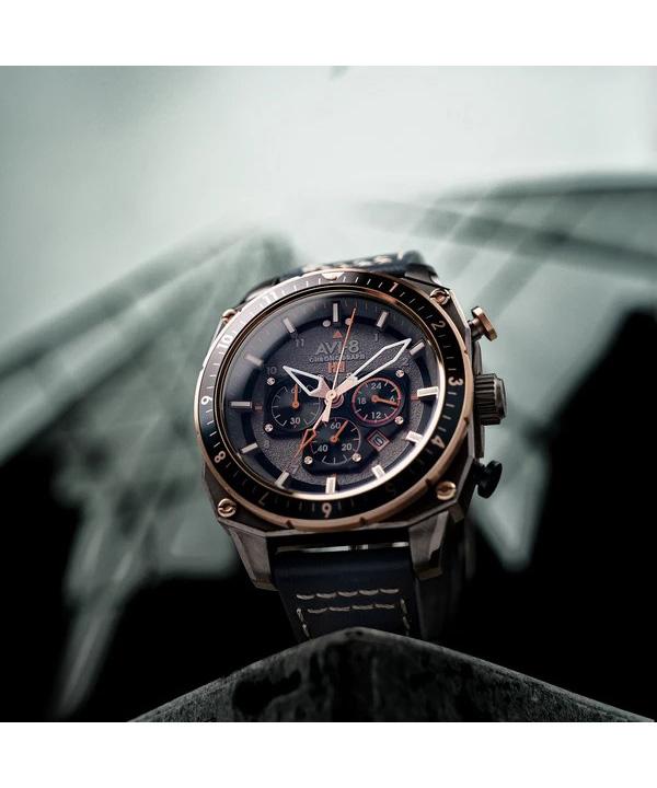 AVI-8 Hawker Hunter Atlas Dual Time Chronograph Угольно-серый циферблат Кварцевые AV-4100-07 Мужские часы