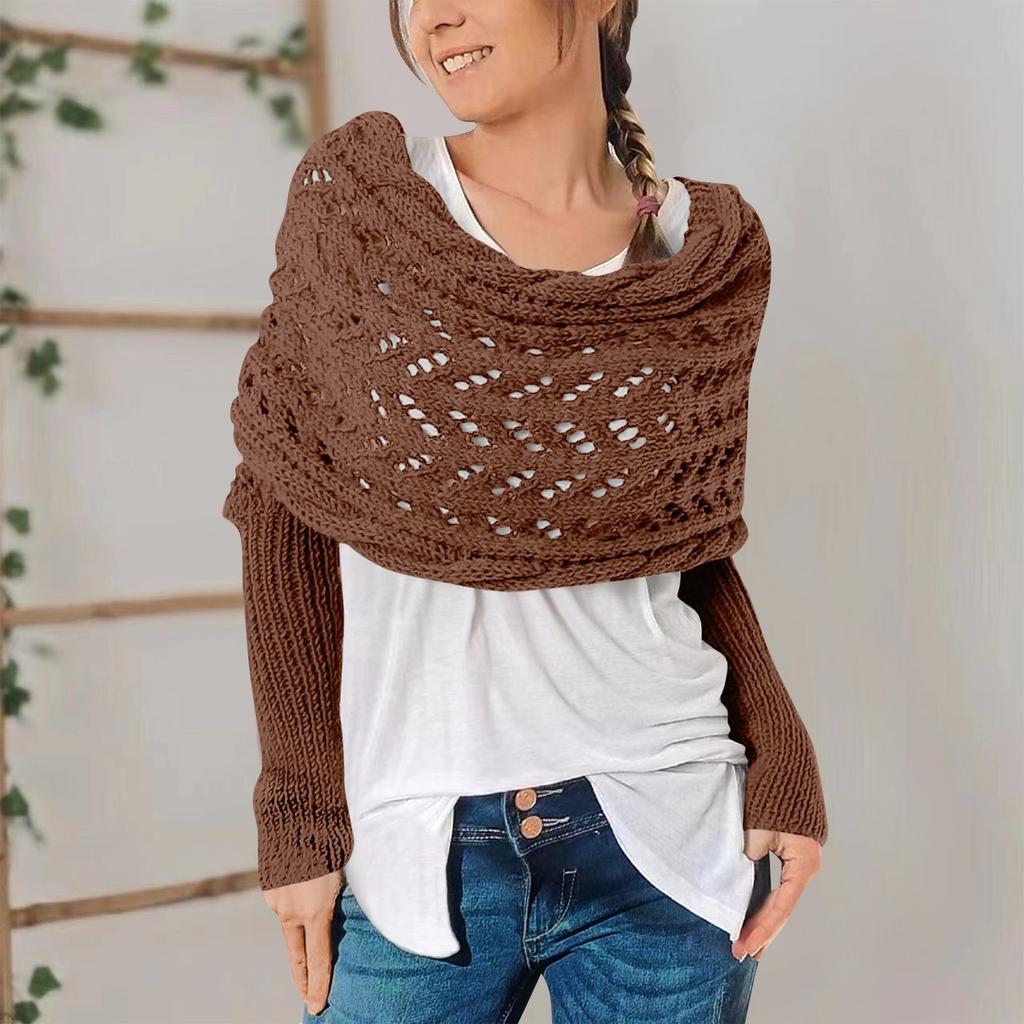 Multifunctional Scarf With Sleeves For Women, Knitted Scarf Sweater Wrap With Sleeves, Boho Pashmina Scarf Cape