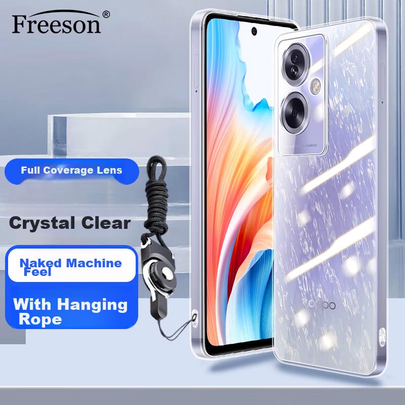 Freeson Phone Case for OPPO A2, Slim Full Coverage Shockproof Clear TPU Soft (With Ring Holder And Lanyard), Transparent