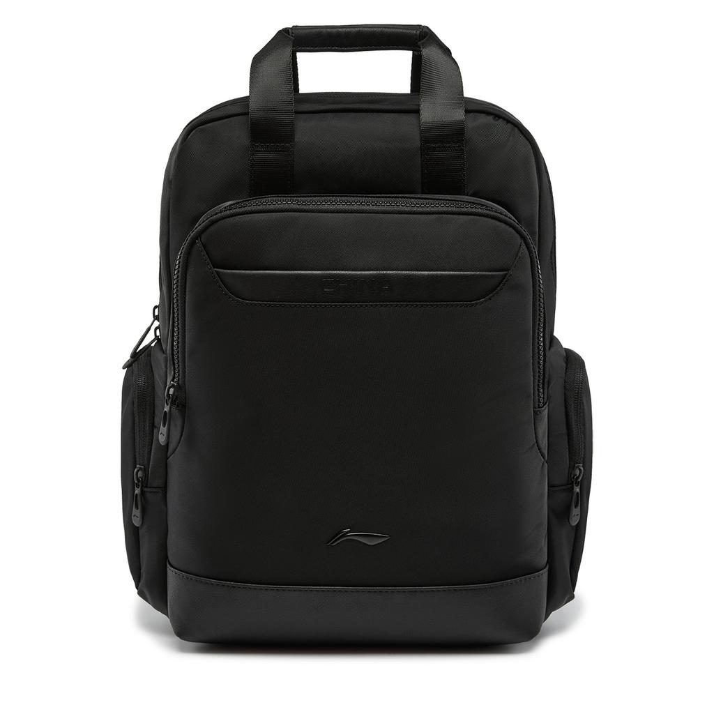 Li Ning Glory Gold Standard Solid Color Metallic Double Zipper Backpack With Logo Decoration Unisex Backpack Black ABSW531-1