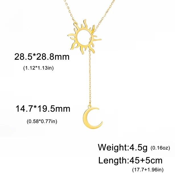Sun Totem and Moon Pendant Necklace Women Fashion Stainless Steel Clavicle Chain Jewelry Friends Gift