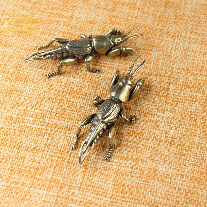 Antique Insect Figurines Miniatures Tea Pet Ornament Pure Copper Field Cricket Statue Desktop Decoration Collection Crafts Decor