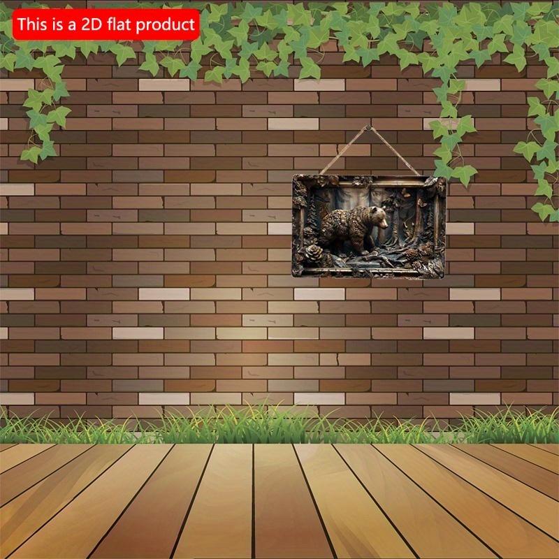 2D Flat Wooden Sign 30*20cm Rustic Bear Scene Wooden Wall Art, Vintage Wooden Decorative Sign for Home & Garden Decor, Farmhouse Wall, Animal-Themed