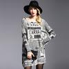 Spring and Autumn Women's Dress Plus Size Loose Pullover Printed Newspaper Medium Long Knitwear