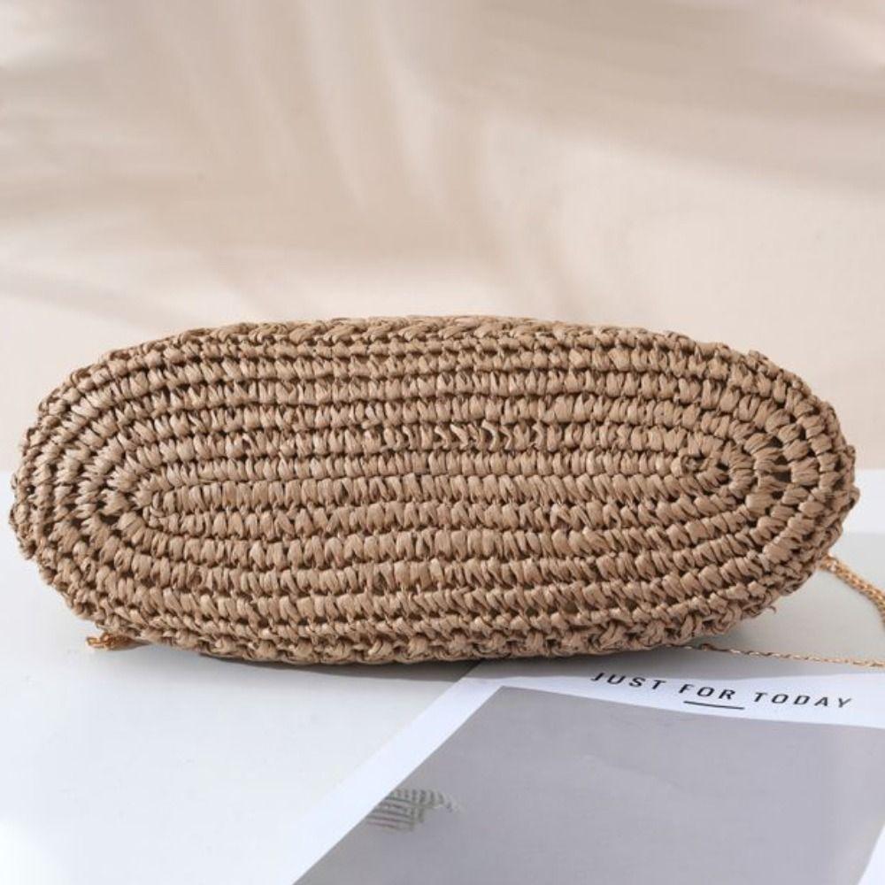 Grass Chain Crossbody Bag Large Capacity Woven Handbag Casual Summer Beach Bag Girls