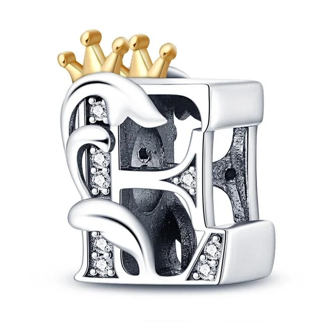 New Copper Charm Compatible With Original Bracelet Accessories Women Jewelry Piece Crown Twenty-Six Letters Collection