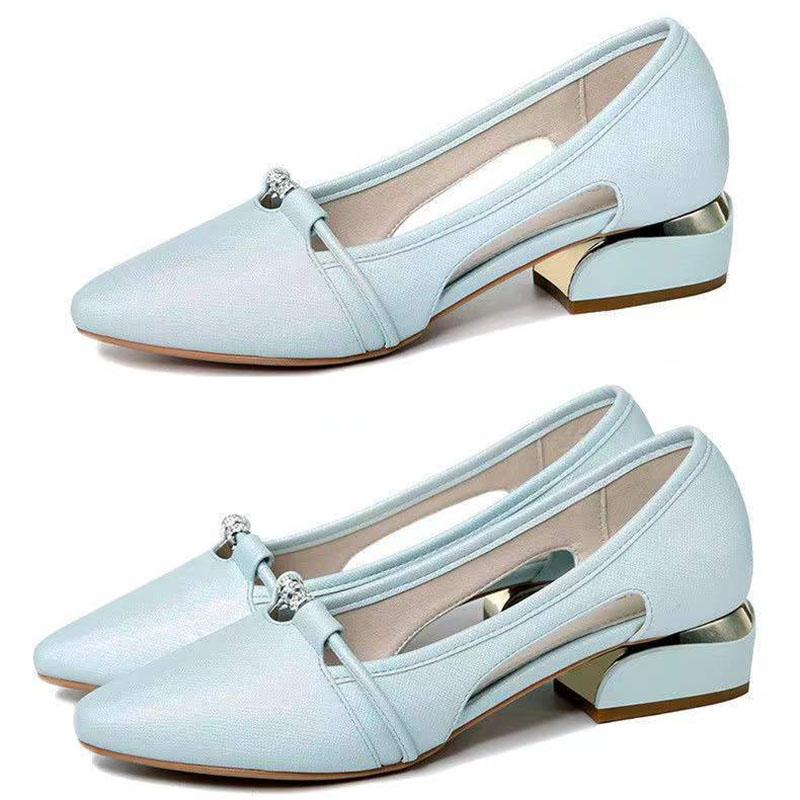 Shallow-mouthed Shoes Women's Low-heeled Spring and Autumn Shoes Joker White Thick Heel Work Shoes Anti-slip