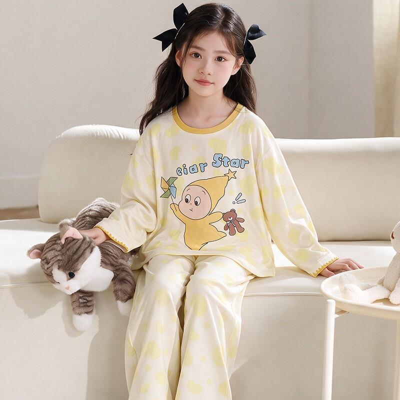 Girls Cotton Pajama Set With Cartoon Print Long Sleeve Top Pants Ages 8 Winter Sleepwear