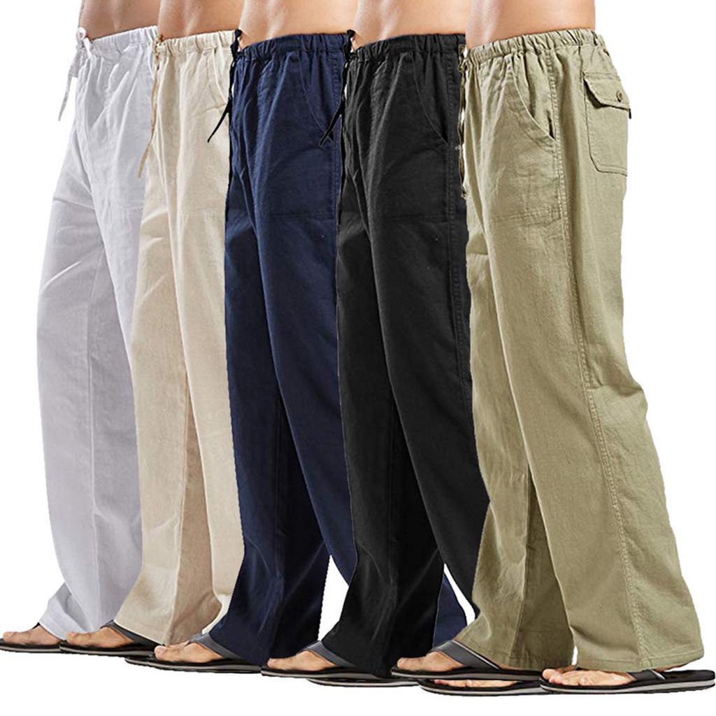 Men's Linen Large Size Cotton Pocket Trousers Casual Loose Pants