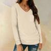 Women's Shirt V-Neck Casual Top With Pocket Fashion Solid Color Long Sleeve
