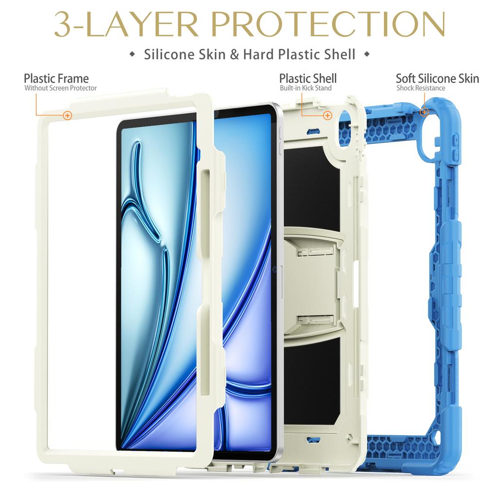 For iPad Air 13 (2025)/(2024) Case PC+Silicone Kickstand Pen Slot Tablet Cover with Shoulder Strap