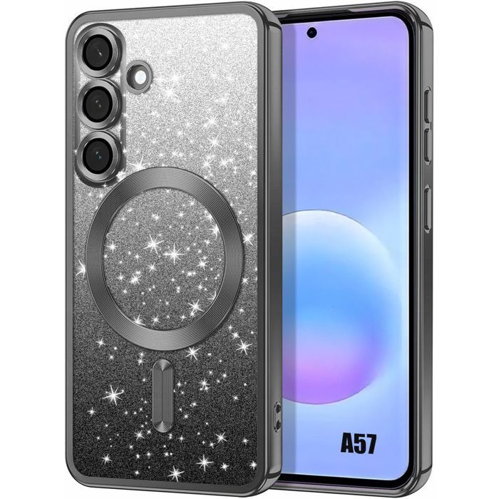 Coque Silicone - BOOLING - pour Samsung Galaxy A57 5G - Anti-Rayures avec Cercle Magnétique - Noir