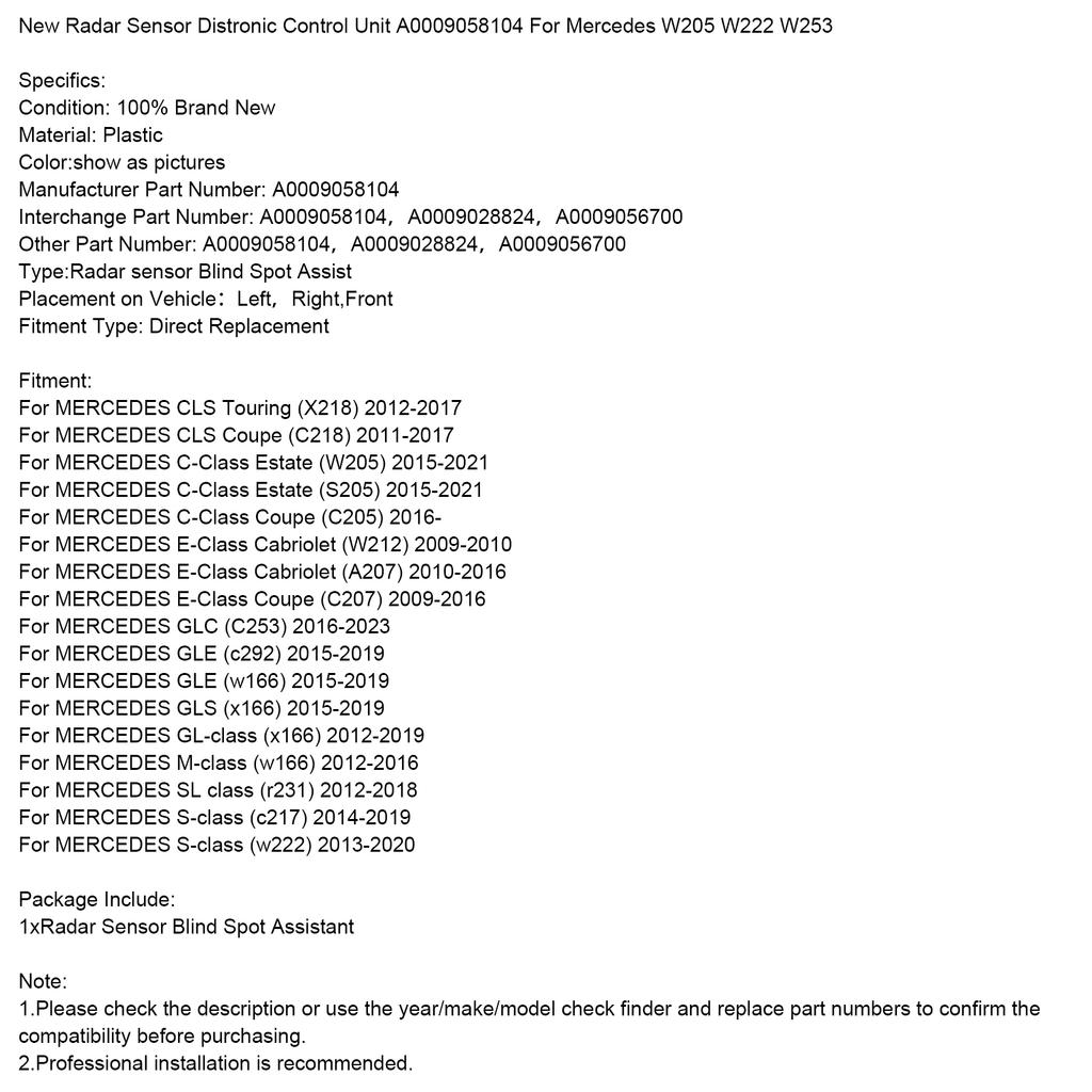 Новый радарный датчик блок управления Distronic A0009058104 для Mercedes W205 W222 W253