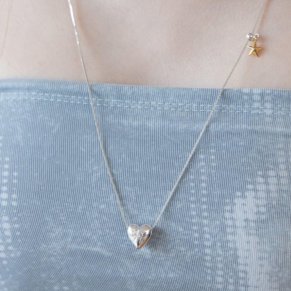 (92.5 Silver) Chocolate Heart Star Dangle Necklace Nz2162