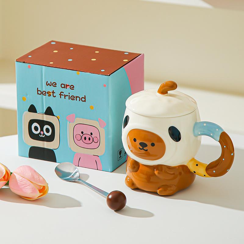Милая милая мультяшная керамическая кружка-поросенок с крышкой для дня рождения девочки, для подруги, практичный сувенир, подарочная коробка