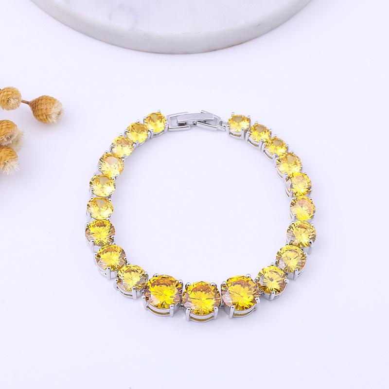 Браслет из циркония постепенного размера с медным покрытием из платины и инкрустированными драгоценными камнями, круглое цветное сокровище.