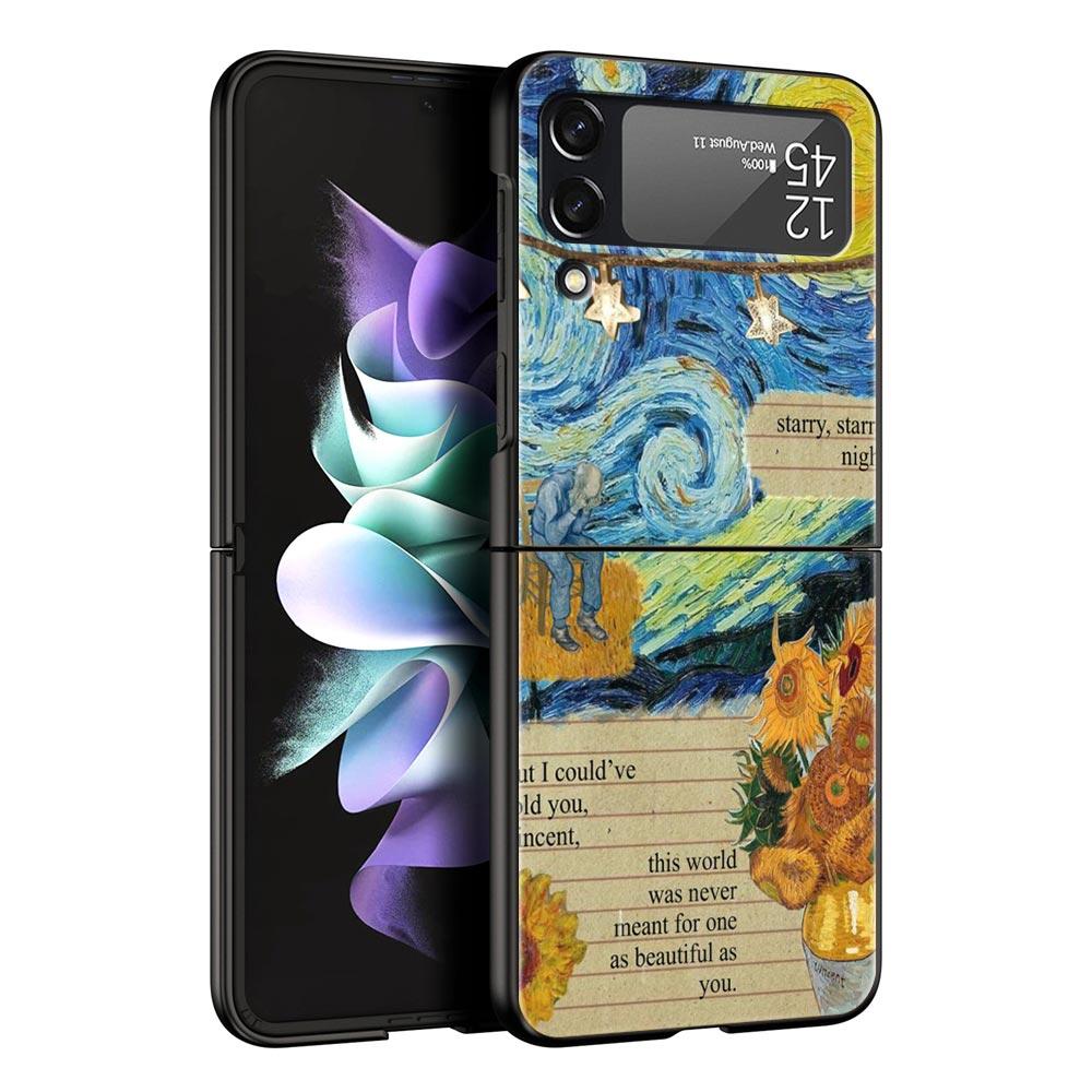 Чехол для телефона «Звездная ночь» в стиле Ван Гога для Samsung Galaxy Z Flip3 Flip4 Flip5, ПК-корпус для Z Flip 3 4 5, Черная жесткая складная крышка