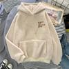Autumn Winter Coat Pink Cute Apology Print Hooded Loose Pockets Harajuku Women Fleece Flannel Pullover Female Sweater