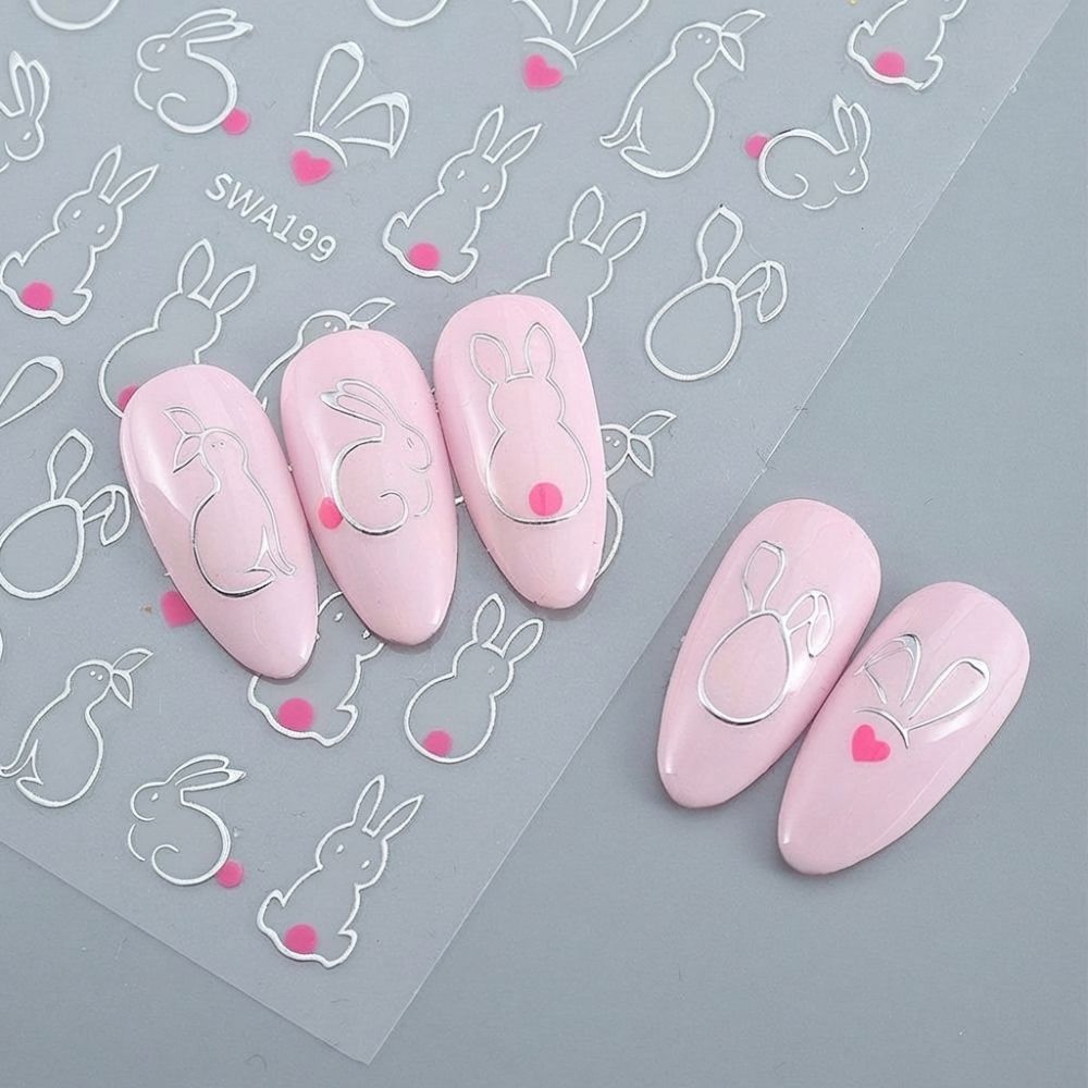 Rabbit Ears Nail Art Decals Waterproof Nail Decals New Easter Rabbit 3D Nail Stickers  Manicure DIY