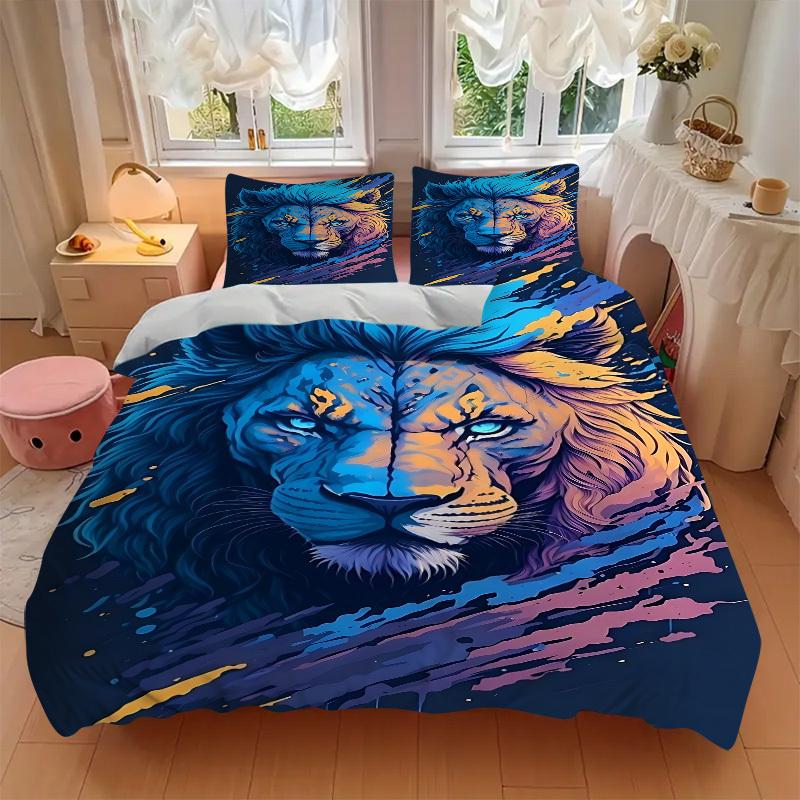 3pcs bedding set Lion Includes 1 Comforter + 2 Pillowcases, Without Pillow Inserts, Soft Comfortable, Lightweight Breathable, Printed Home B