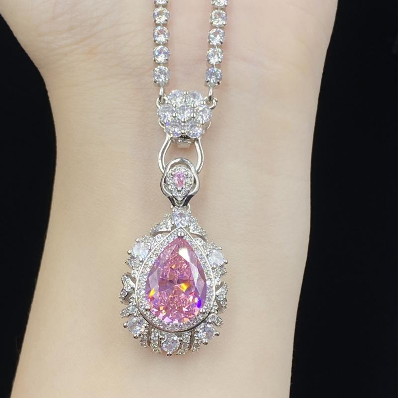 BELLA BOX Серьги-подвески с открытой петлей из розового циркония с ажурным дном и каплевидной формой для женщин