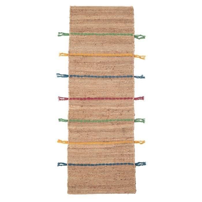 Tapis - Jute et laine - Lignes colorées - 50x150 cm - Intérieur