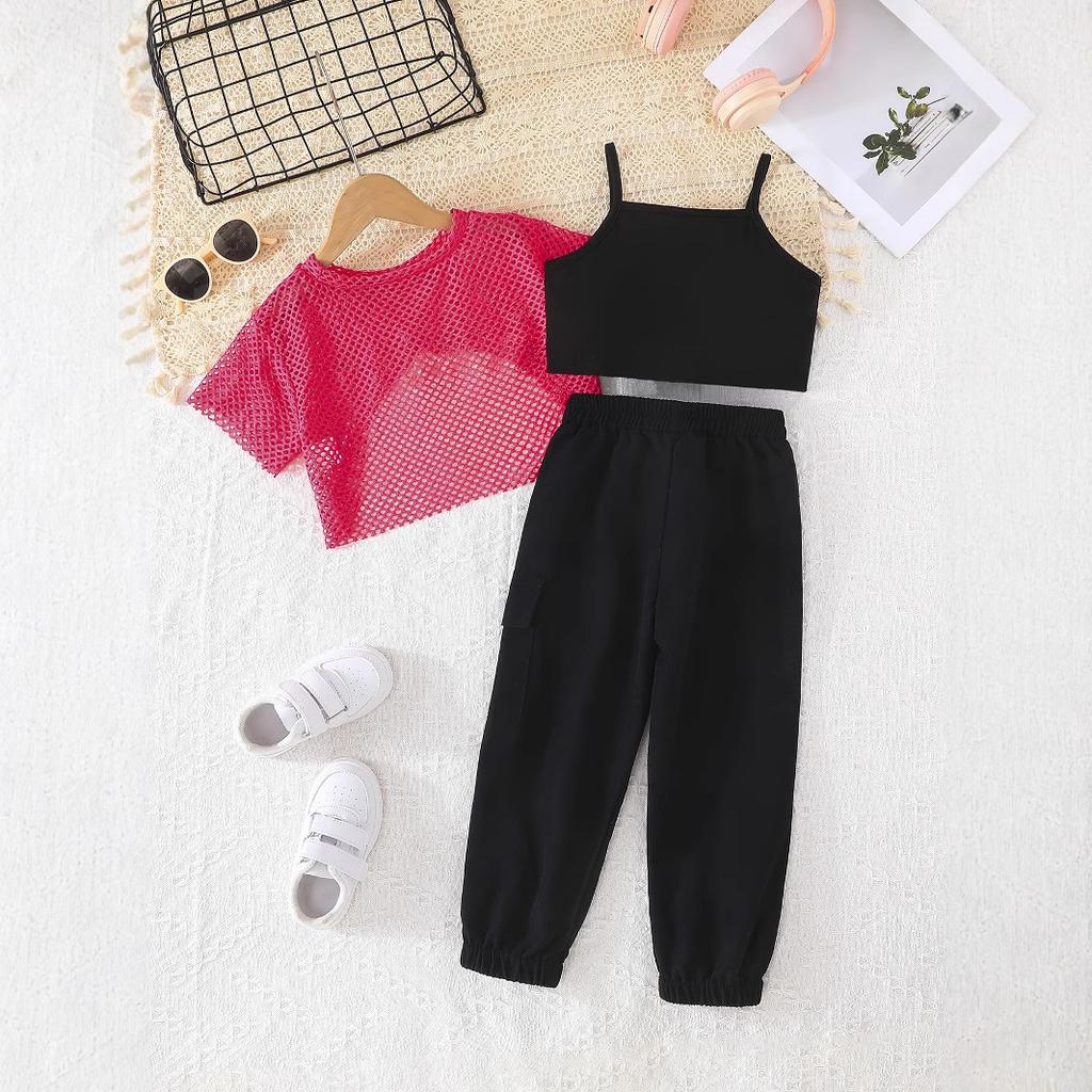 Костюм для девочек 2-8 лет, модная спортивная одежда для девочек, жилет с буквами + черные спортивные штаны, 2 шт.