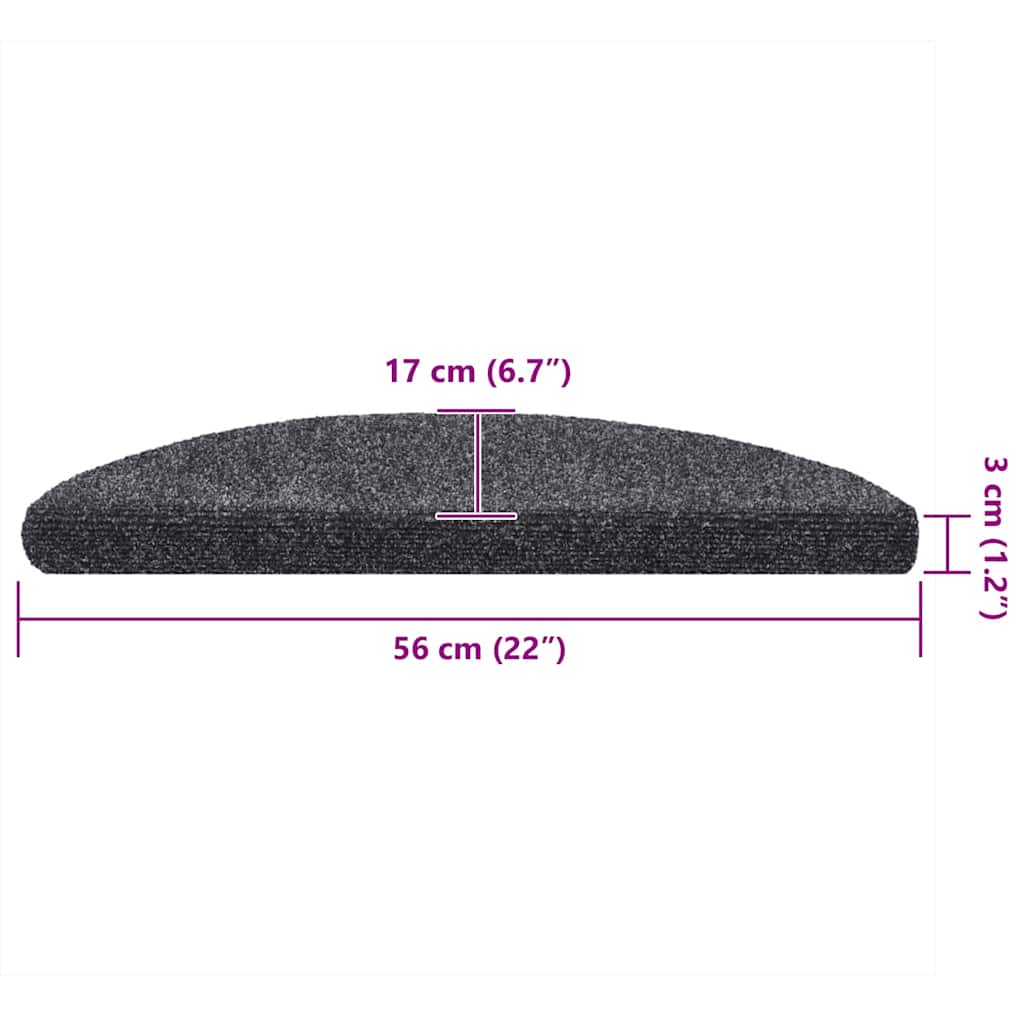 Self Adhesive Stair Treads 10 pcs 56 x 17 x 3 cm Dark Gray Semi Round