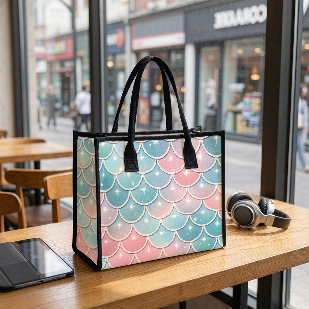 Gradient Mermaid Scale Glitter Large Tote Bag