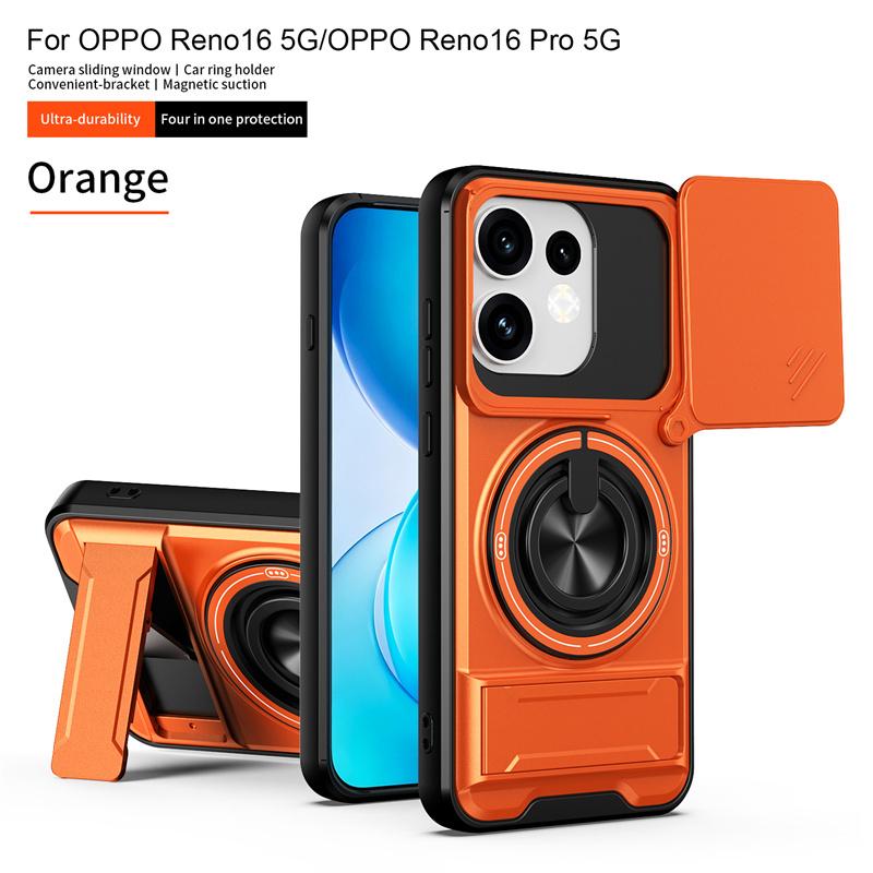 Для OPPO Reno 16 16Pro 5G Автомобильный Магнитный Держатель Подставка Кольцо Бронированный Чехол для Телефона для Reno16 Pro Сдвижная Крышка Камеры Ударопрочный Funda