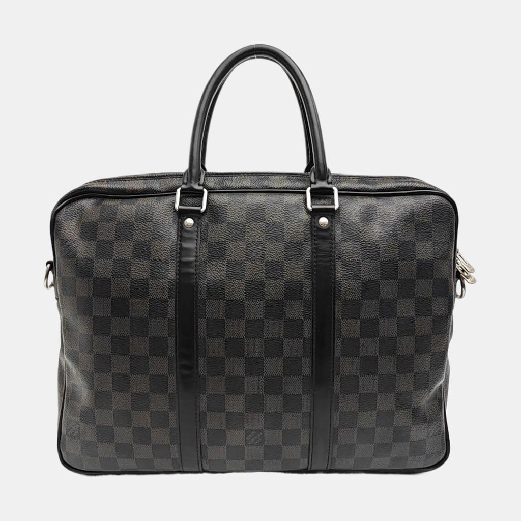 [Pre-Owned] Document Holder Voyage Commuter Checkered Adjustable Detachable Shoulder Strap Canvas Briefcase Laptop Bag Crossbody - Very Good #1T0FKIN