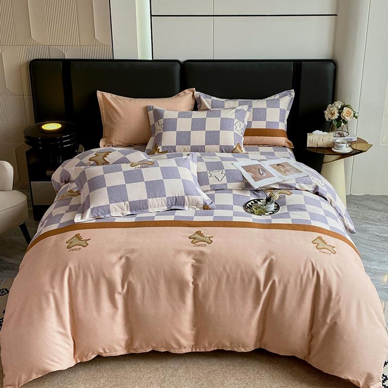 Комплект из четырех предметов из плотного хлопкового потертого материала, легкое роскошное теплое одеяло из чистого хлопкового набивного потертого материала, комплект из четырех предметов из простыни