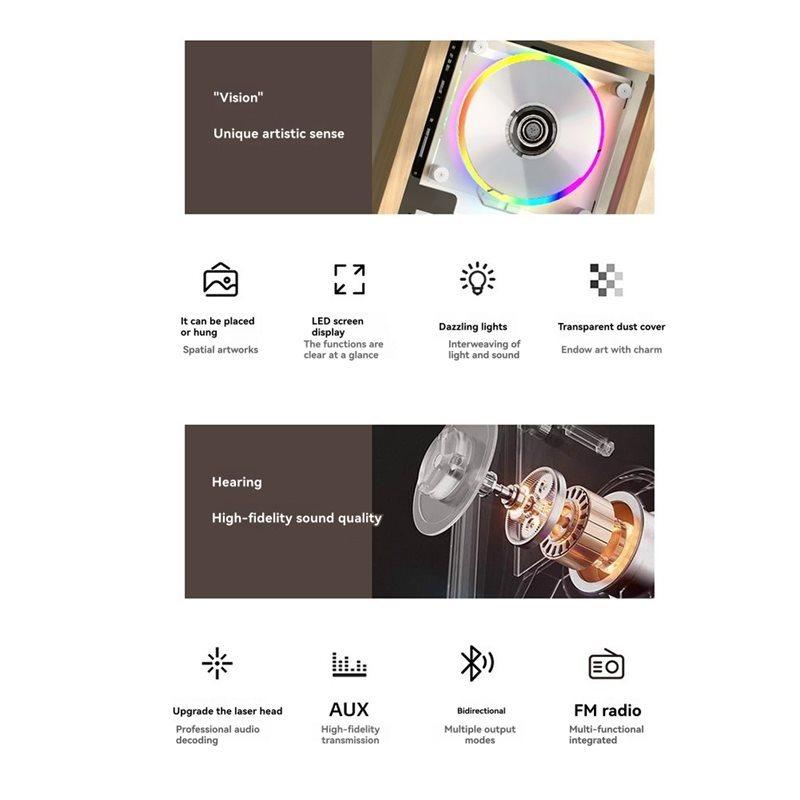 Tech Music Frame CD Player-Dynamic Art Display With Wall-Mounted Bluetooth Speaker, LED Lighting, And Built-In Sound System