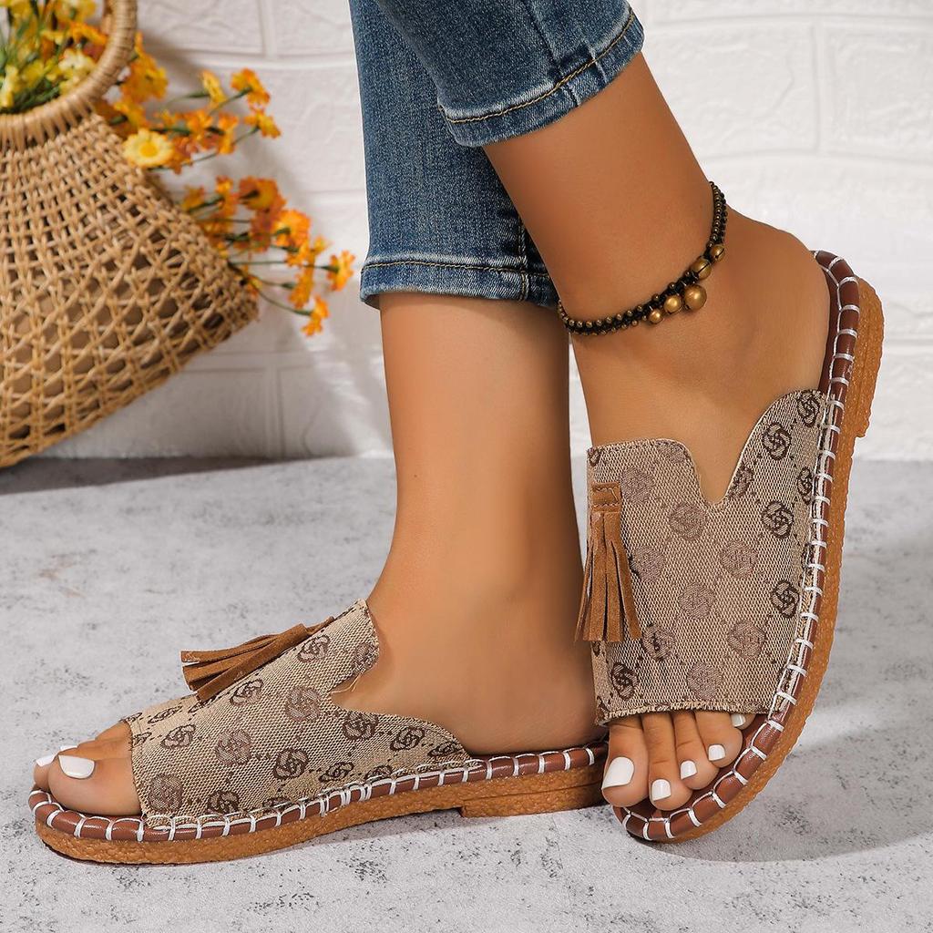 2024 Women's Tassel Flat Sandals: Leopard Print, Size 40-43, European & American Style