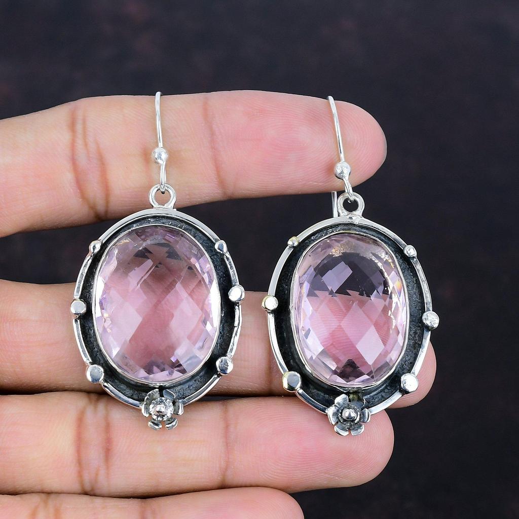 Faceted Pink Kunzite Earring Natural Gemstone Handmade Jewelry 925 Sterling Silver Earring Dangle Earrings Dainty Jewelry Gifts For Friend