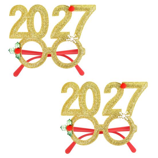 Праздничные Очки 2 шт. Новогодние Очки 2027, Пластиковая Рамка с Блестками и Цифрами, Цветные Праздничные Очки для Вечеринок, Блестящие, Унисекс