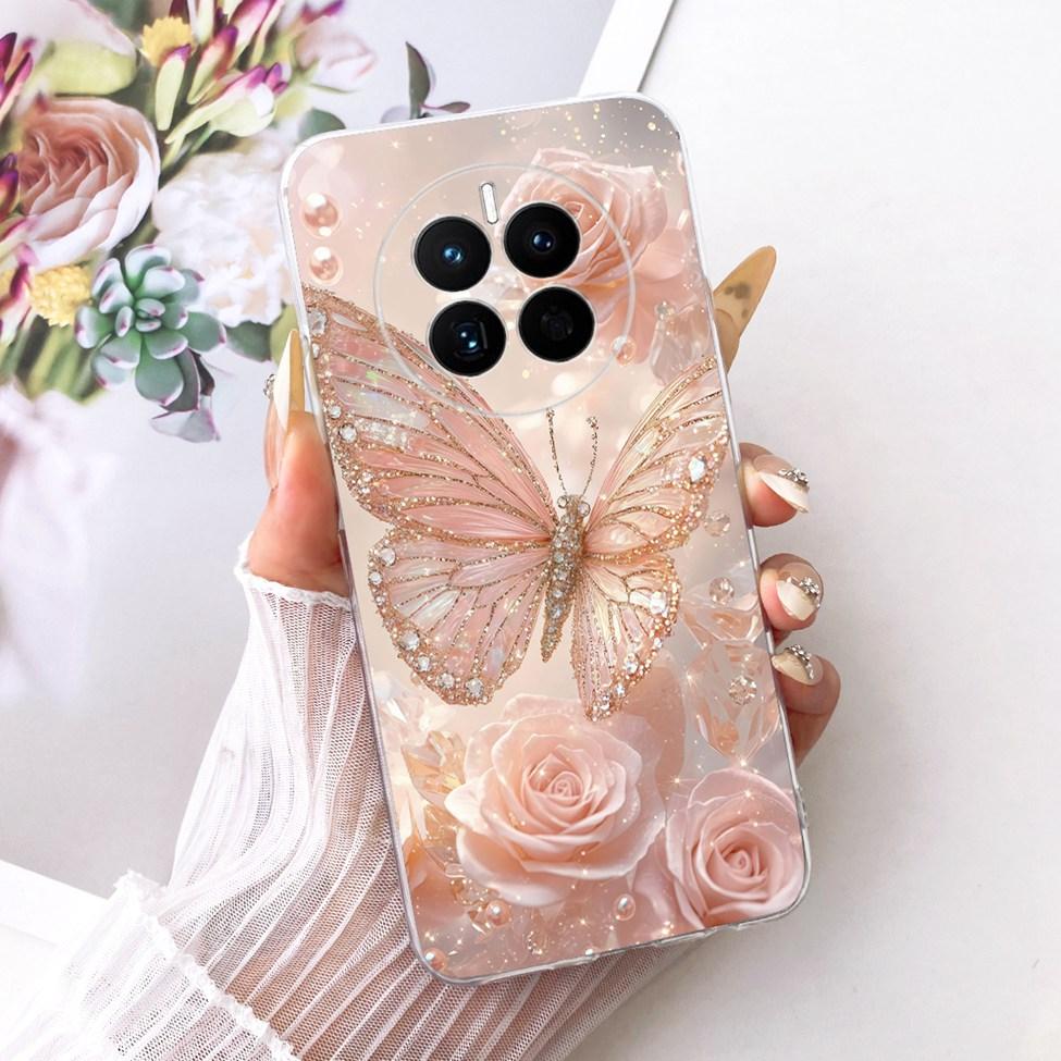 For Huawei Mate 50 Clear Case Cover Aesthetic Luxury Cute Cat Fashion Butterfly Funny Painted Funda For Huawei Mate 50E Casing