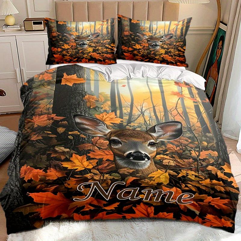 Autumn Deer Duvet Cover Soft Bedding Set For Bedroomdorm Personalized Name Threepiece Set 1 Duvet Cover And 2 Pillowcases Perfect Gift For All Seasons