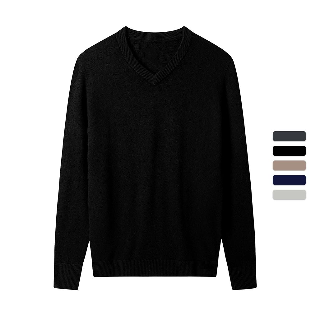 Men Autumn V-Neck Sweater Warm Merino Wool Knit Solid Pullover Sweater