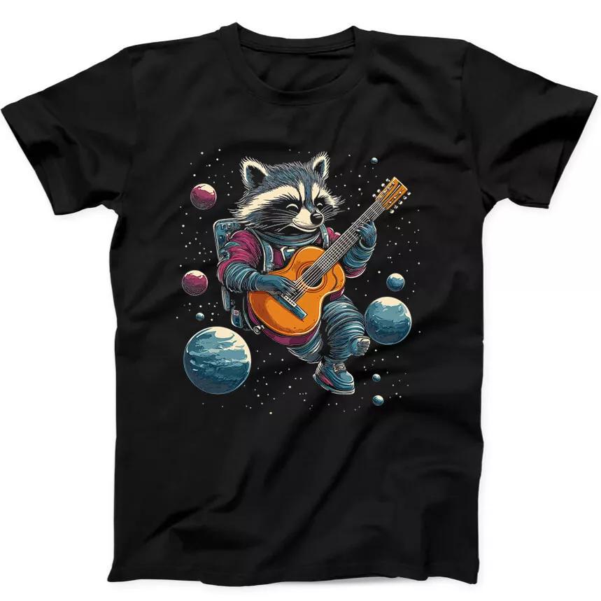 Raccoon Playing Guitar In Space Best Seller Funny Gift Black Tee T Shirt 317
