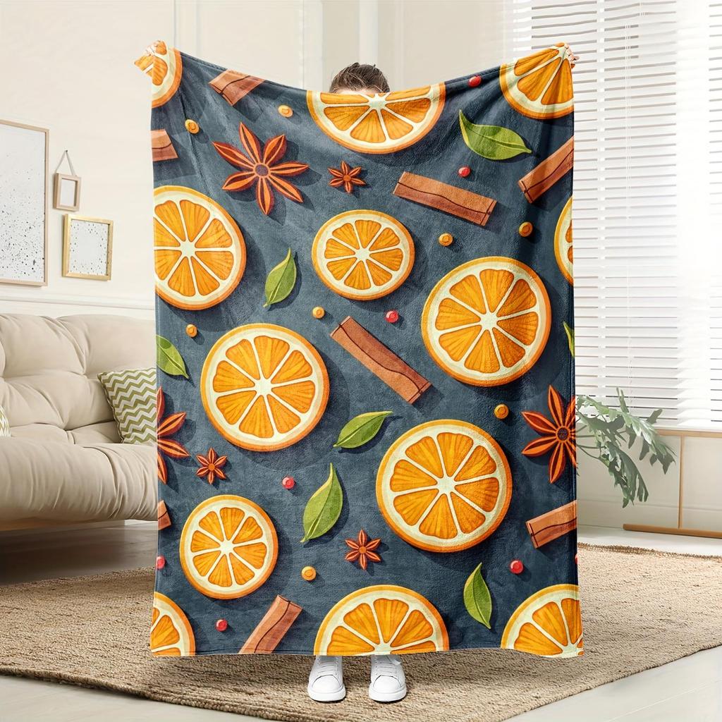 Orange spice pattern Blanket for Sofa Bed Travel Camping Living Room Office Conditioning Blanket for All Seasons Gifts