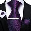 Mens Purple Necktie with Tie Clip Business Paisley Silk Tie Hanky Cufflink Set for Party Dibangu
