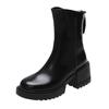 2024 Autumn New Women Boots Zipper Mid Heels Boots for Female Solid Round Head Non-slip Waterproof Ladies Fashion Shoes